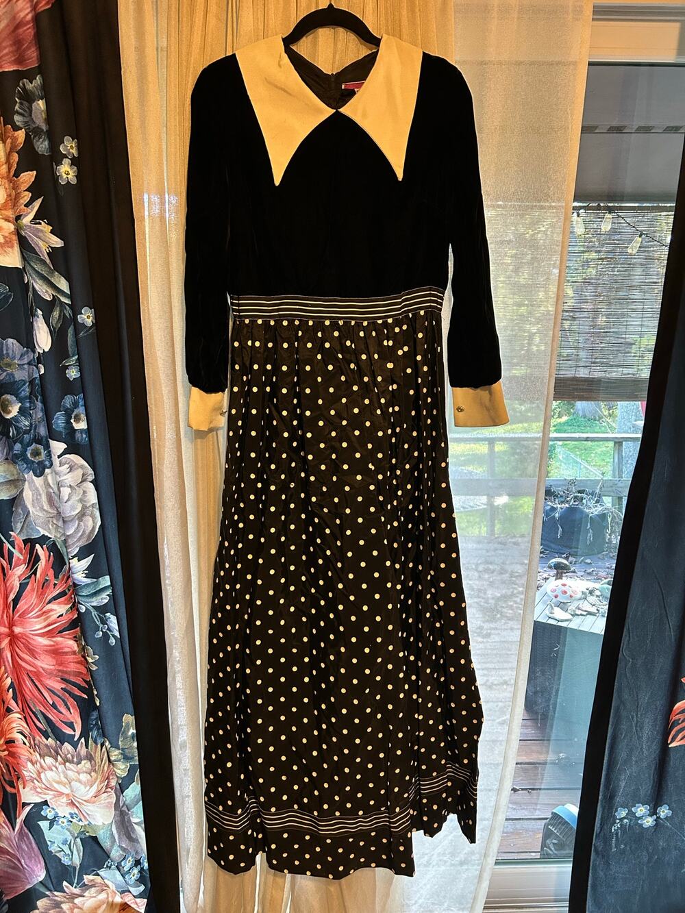 VTG Moody Street by Puritan Velvet Polka Dot Taffeta Dress 16 Witchy Whimsygoth